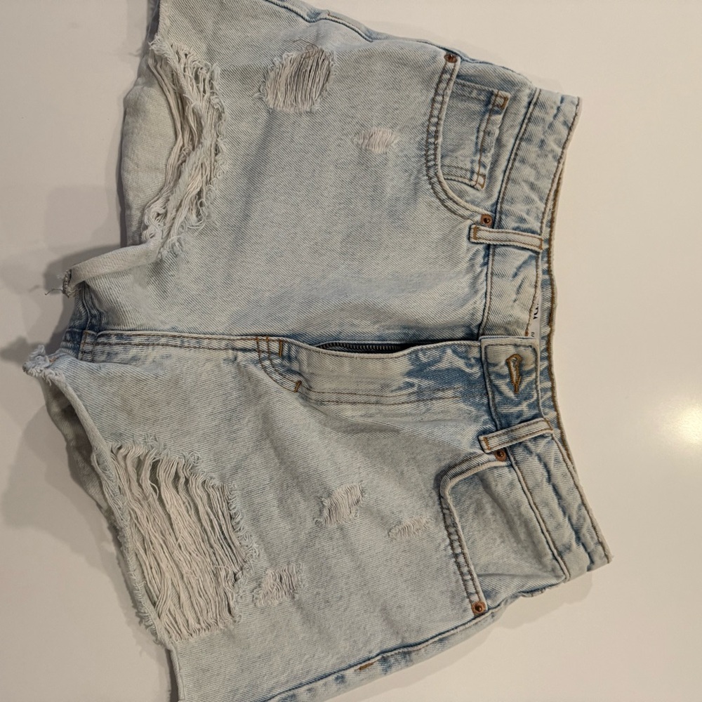 Distressed Light Blue Denim Shorts